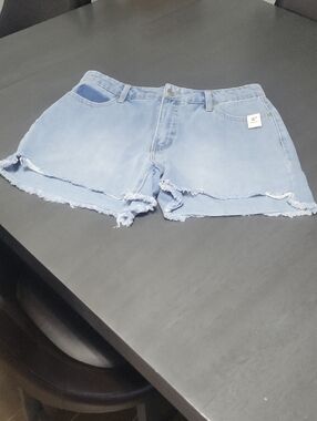 Time and Tru Light Wash High-Rise Cutoff Denim Distressed Shorts